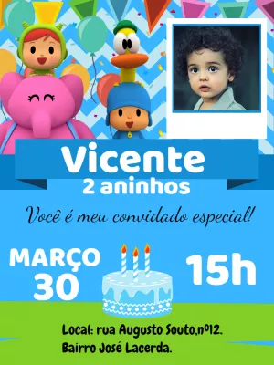 Convite de Aniversário Pocoyo com Foto para Editar Online
