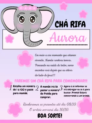 Convite Chá Rifa Elefantinha Rosa para Editar Online