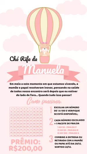 Convite Chá Rifa Ursinha Baloeira para Editar Online