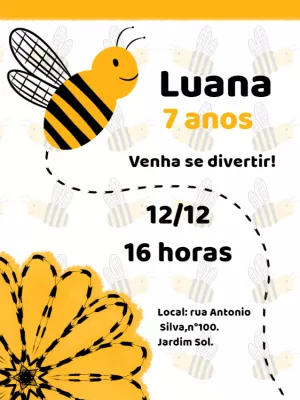 Convite de Aniversário Abelha Fofa para Editar Online e Imprimir