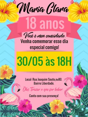 Convite Aniversário Flamingo Tropical para Editar Online