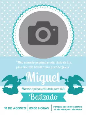 Convite de Batizado com Foto e Anjinhos para Editar Online