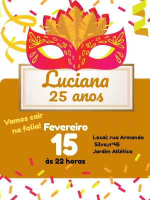 Convite de Aniversário Carnaval com Máscara para Editar Online