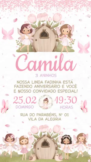 Convite Jardim das Fadas Aniversário Menina Editável