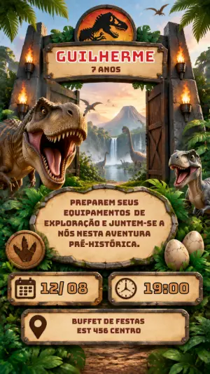 Convite de Aniversário Jurassic Park Editável