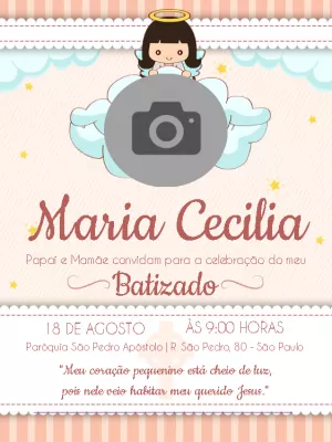Convite de Batizado Anjinha com Foto para Editar Online