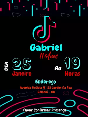 Convite Aniversário Tema Tik Tok para Editar Online