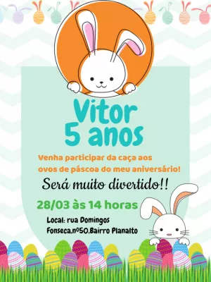 Convite de Aniversário Páscoa com Coelhinho para Editar Online