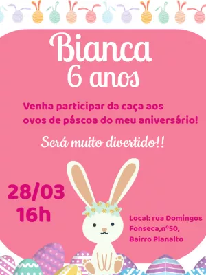 Convite Aniversário Páscoa com Coelhinha para Editar Online