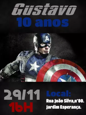 Convite de Aniversário Capitão América para Editar Online