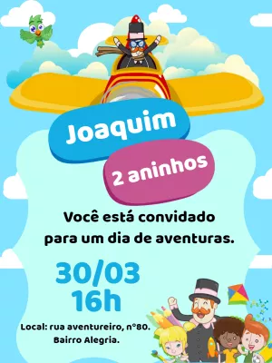 Convite de Aniversário Mundo Bita Aviador para Editar Online