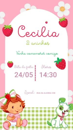 Convite Aniversário Moranguinho Baby para Editar Online