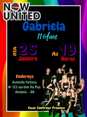 Convite de Aniversário Now United Colorido para Editar Online