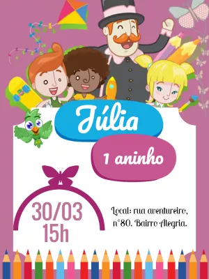 Convite Aniversário Mundo Bita com Personagens para Editar
