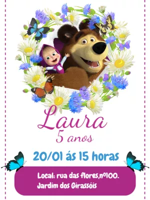 Convite de Aniversário Masha e o Urso para Editar Online