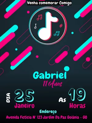 Convite de Aniversário Tik Tok com Efeitos para Editar Online