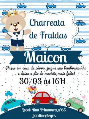 Convite Charreata de Fraldas Ursinho Príncipe para Editar
