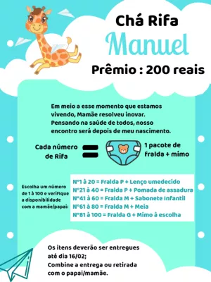 Convite Chá Rifa Girafinha: Arte Editável para Enviar Online
