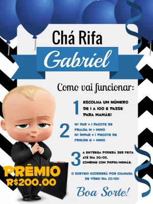 Convite Chá Rifa Poderoso Chefinho Editável Online