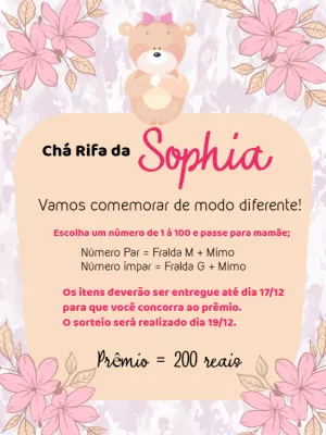 Convite Chá Rifa Ursinha Princesa Floral para Editar Online