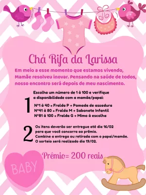 Convite Chá Rifa Menina Varal de Roupas para Editar Online