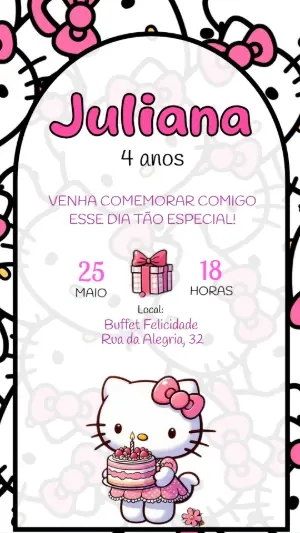 Convite de Aniversário Hello Kitty Rosa para Editar