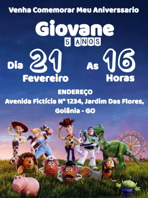 Convite de Aniversário Toy Story com Personagens para Editar