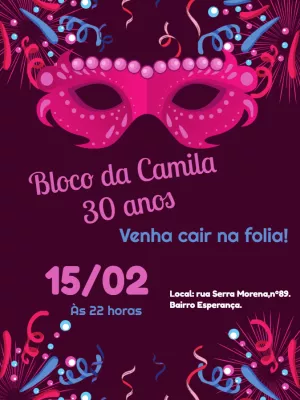 Convite de Aniversário Carnaval com Máscara para Editar Online