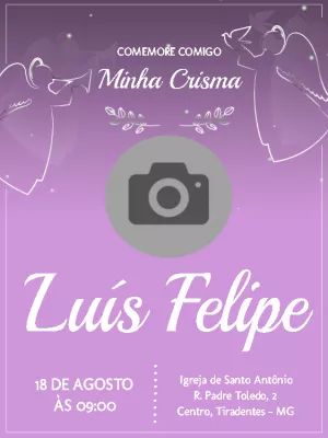 Convite de Crisma com Foto Roxo para Editar Online