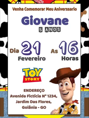 Convite Aniversário Toy Story com Personagens Editável Online