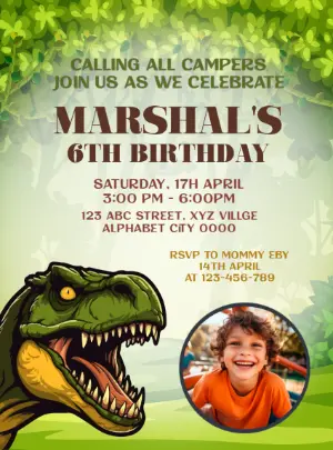 Editable Dinosaur Jungle Birthday Invitation Template with photo