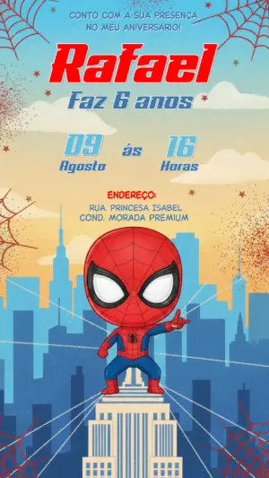 Convite de Aniversário Homem-Aranha Infantil para Editar
