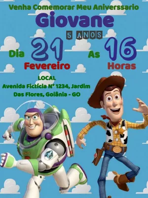 Convite Aniversário Toy Story com Woody e Buzz para Editar Online