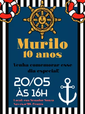 Convite de Aniversário Marinheiro para Editar Online