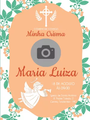 Convite de Crisma com Foto e Anjo para Editar Online
