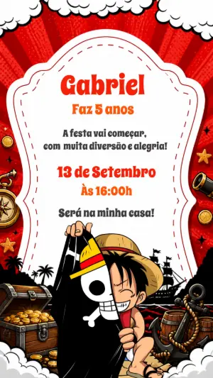 Convite de Aniversário One Piece: Modelo Digital Editável