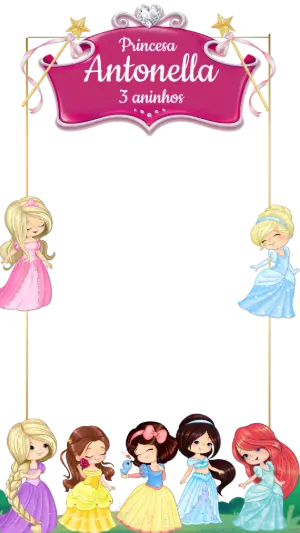 Moldura para Foto Aniversário Princesas Editável Online