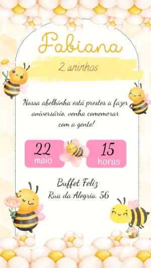Convite de Aniversário Abelhinha para Editar Online