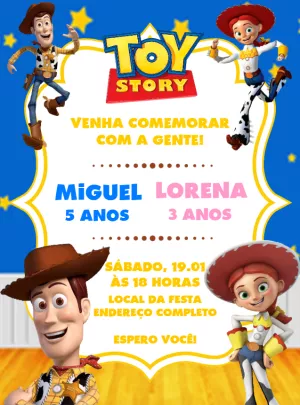 Convite Aniversário Duplo Toy Story para Editar Online