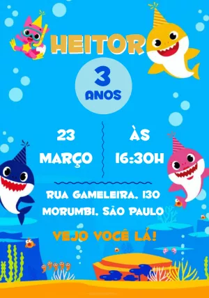Convite Aniversário Baby Shark para Editar Online