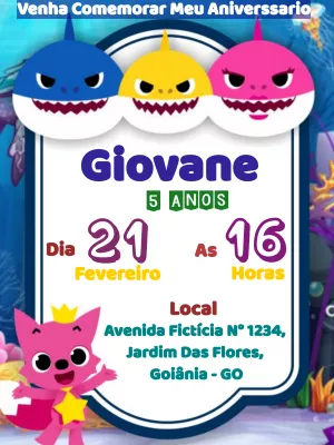 Convite de Aniversário Baby Shark para Editar Online