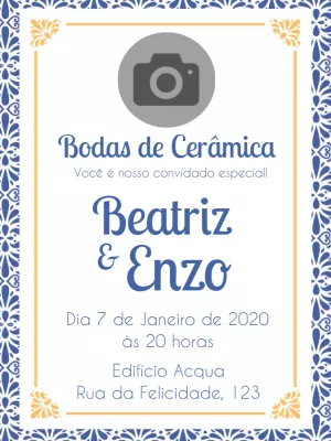 Convite Bodas de Cerâmica com Foto para Editar Online