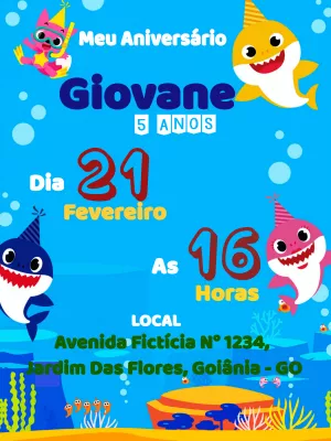 Convite de Aniversário Baby Shark para Editar Online