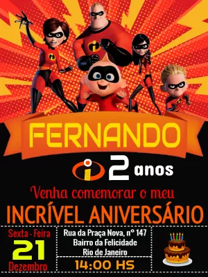 Convite de Aniversário Os Incríveis para Editar Online