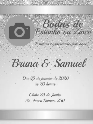 Convite Bodas de Estanho com Foto para Editar Online