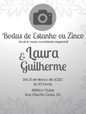 Convite Bodas de Estanho com Foto para Editar Online