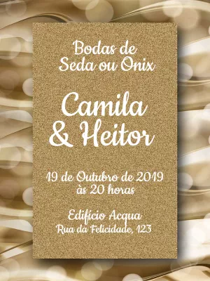Convite Bodas de Seda ou Ônix Dourado para Editar Online