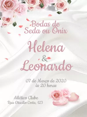 Convite Bodas de Seda ou Ônix com Rosas para Editar Online