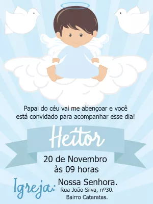 Convite de Batizado Menino Anjinho para Editar Online