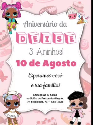 Convite de Aniversário LOL Surprise Editável para Imprimir